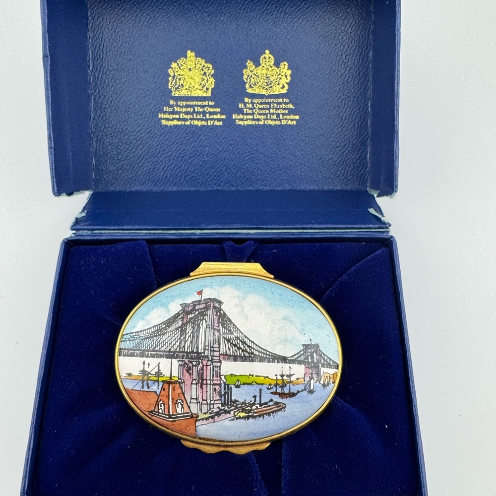 RARE Tiffany Designed Halcyon Enamel Box of the Brooklyn Bridge Centennial NIB
